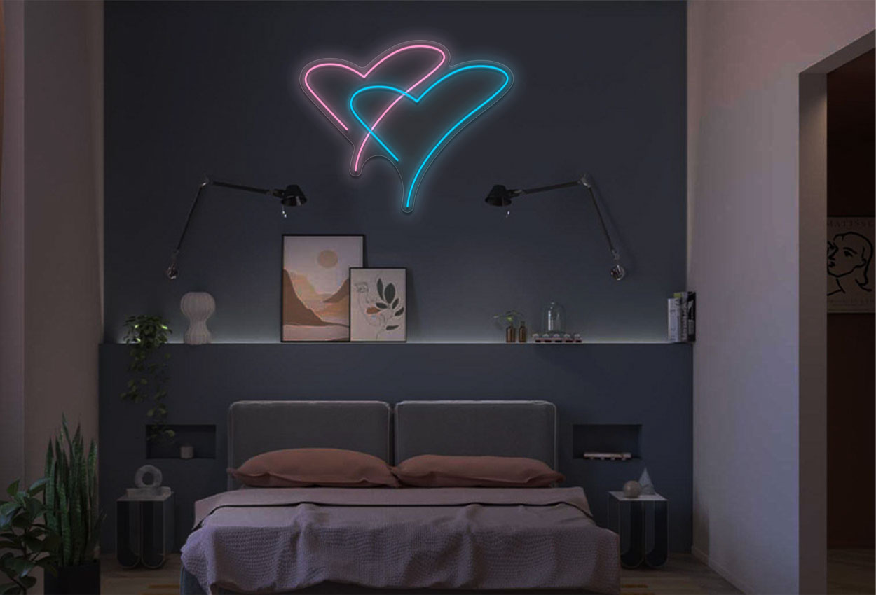 Two Hearts LED Neon Sign