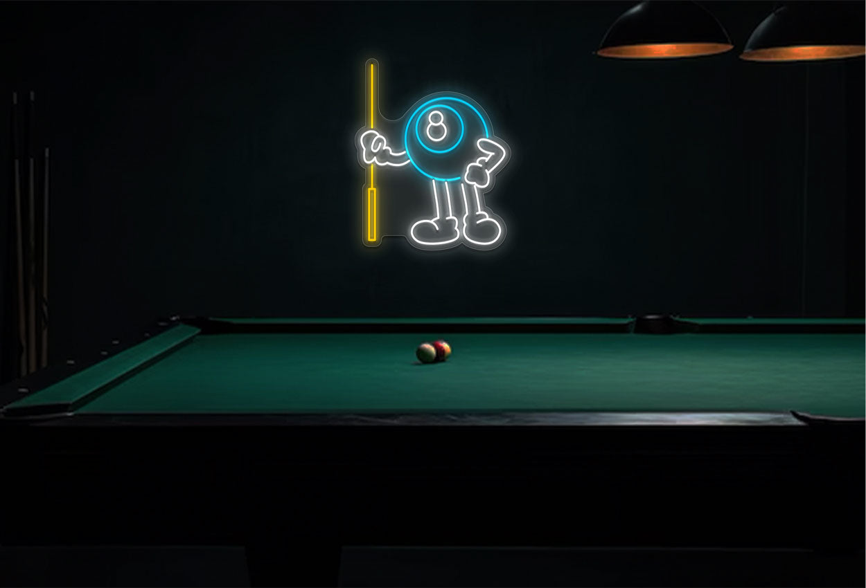 8 Ball Holding a Billiard Cue LED Neon Sign