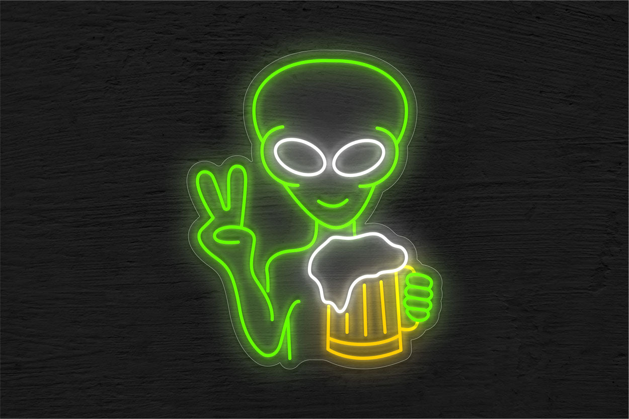 Alien Drinking Beer LED Neon Sign