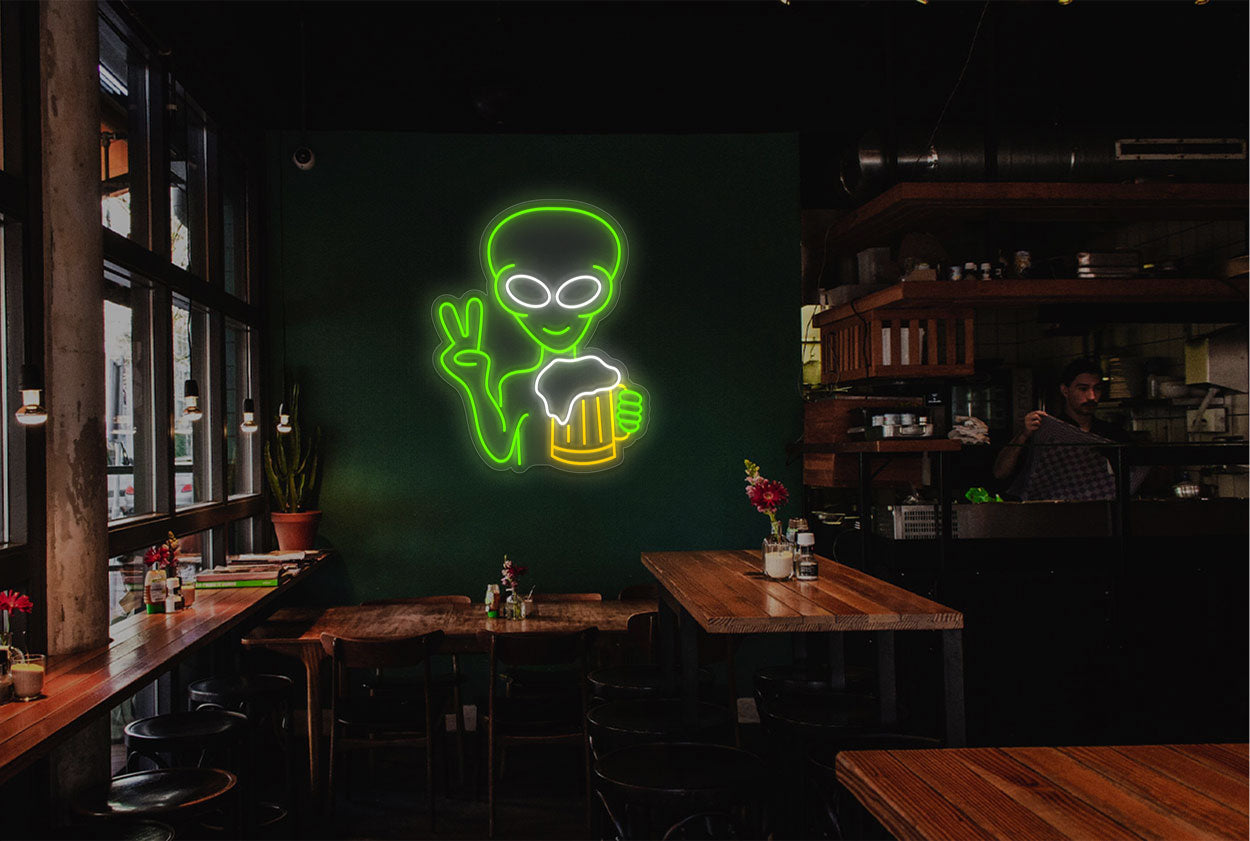 Alien Drinking Beer LED Neon Sign