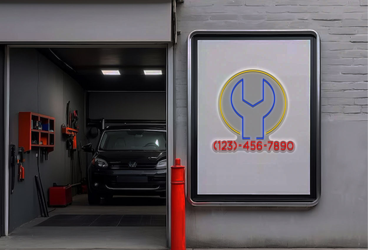 Auto Repair With Numbers in a Circle Border LED Neon Sign