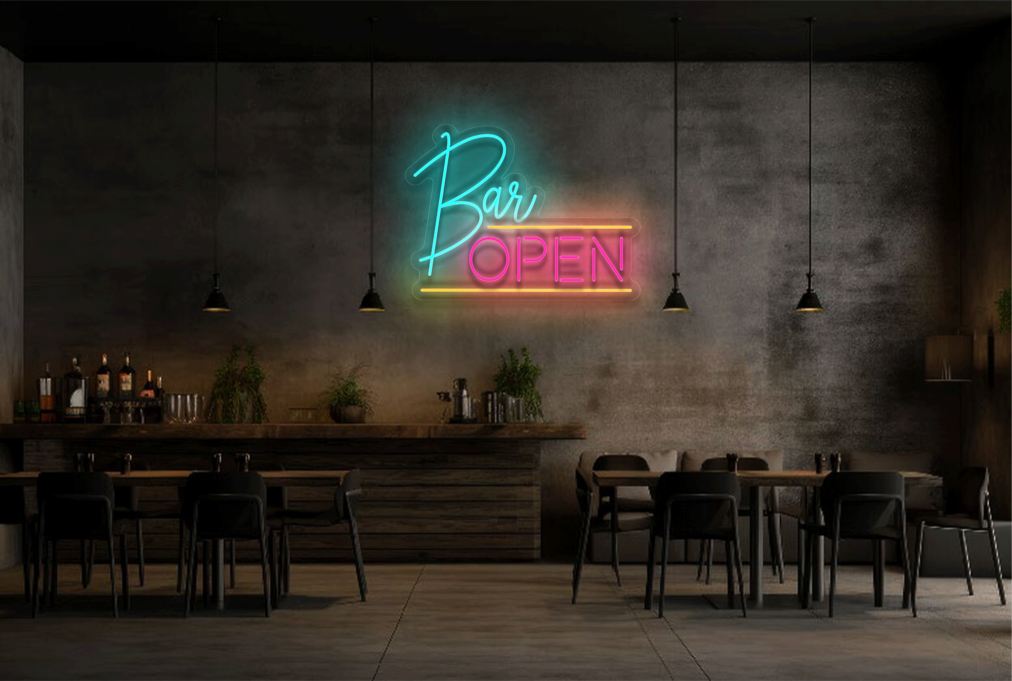 Buy Multi-color Bar OPEN with Two Lines LED Neon Sign