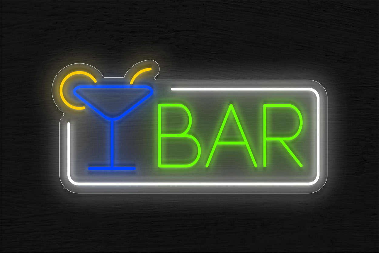 Martini Glass Bar in a Rectangular Border LED Neon Sign