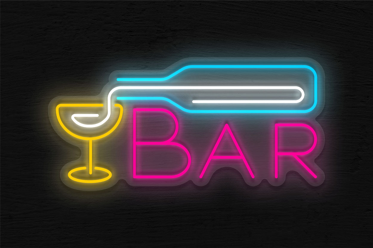 Bar With Martini Glass And Wine Bottle LED Neon Sign