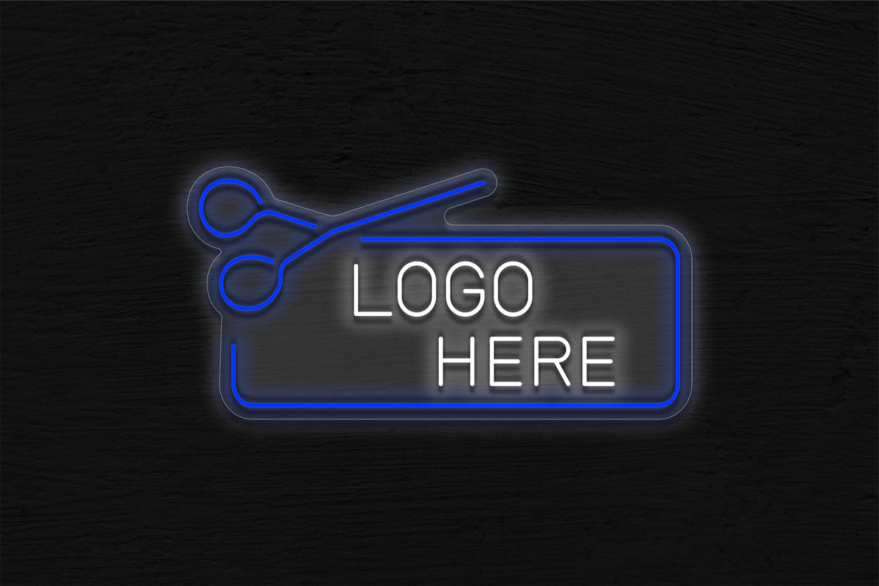 Barbeshop Scissor With Logo Here LED Neon Sign