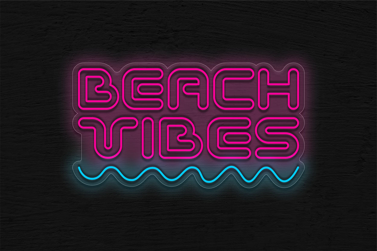 Beach Vibes With A Wave Under LED Neon Sign