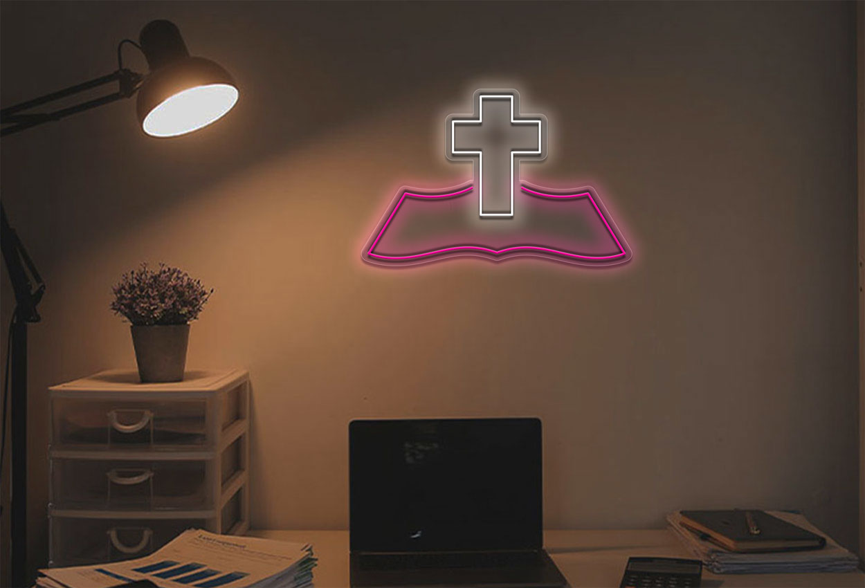 Bible With Cross LED Neon Sign