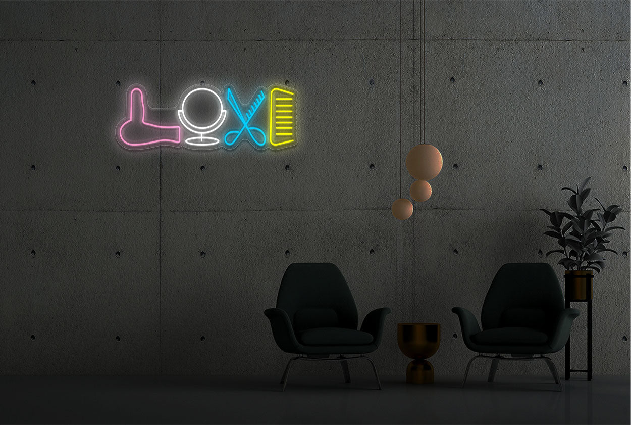 Blower, Mirror, Scissor And Comb(Love) LED Neon Sign