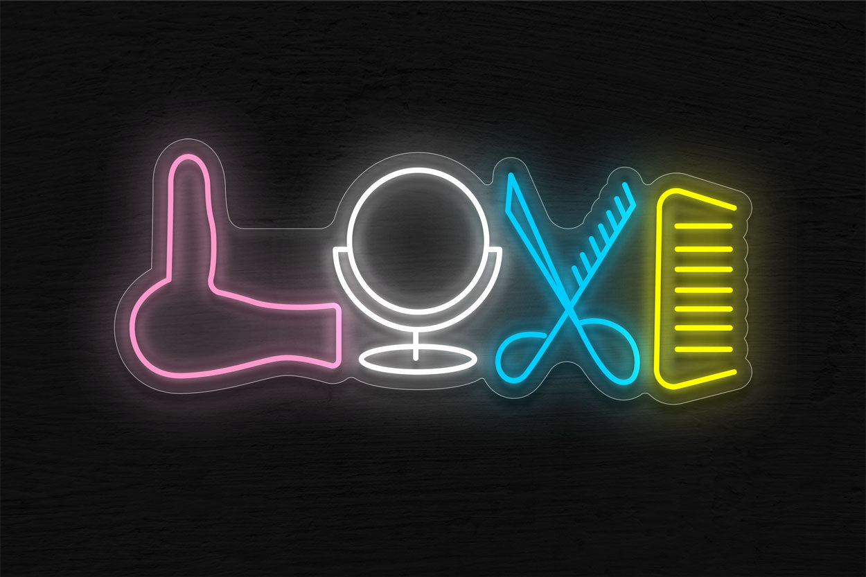 Blower, Mirror, Scissor And Comb(Love) LED Neon Sign