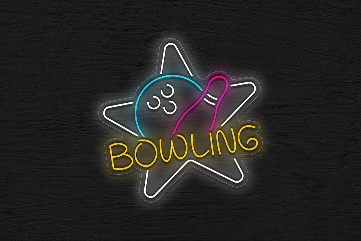 Bowling With Star, Bowling Ball And Pin LED Neon Sign