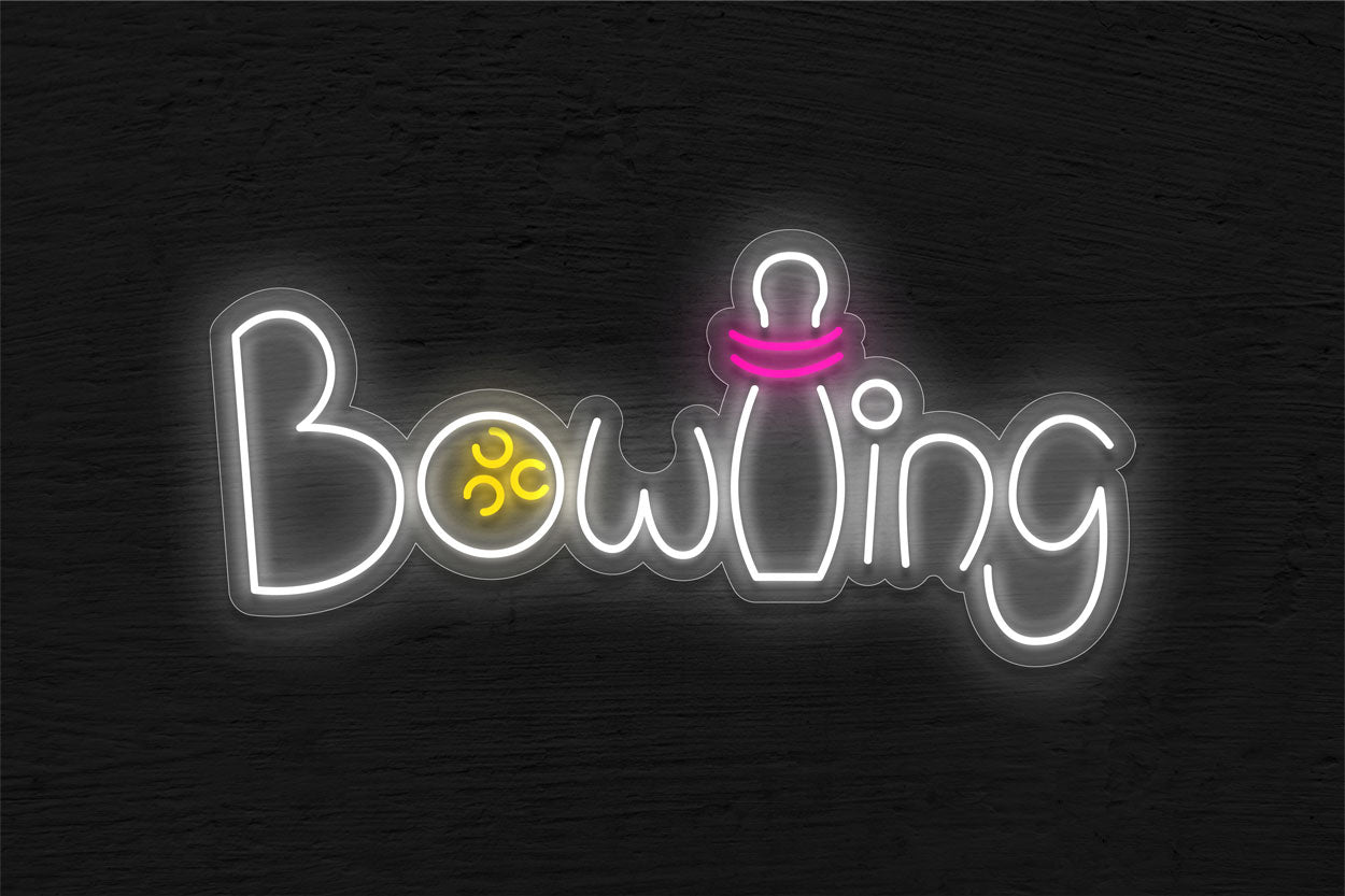 Bowling Words With A Bowling Ball And Pin LED Neon Sign