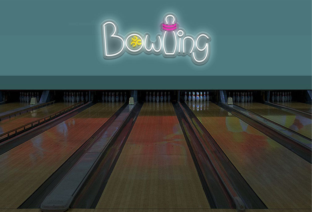 Bowling Words With A Bowling Ball And Pin LED Neon Sign