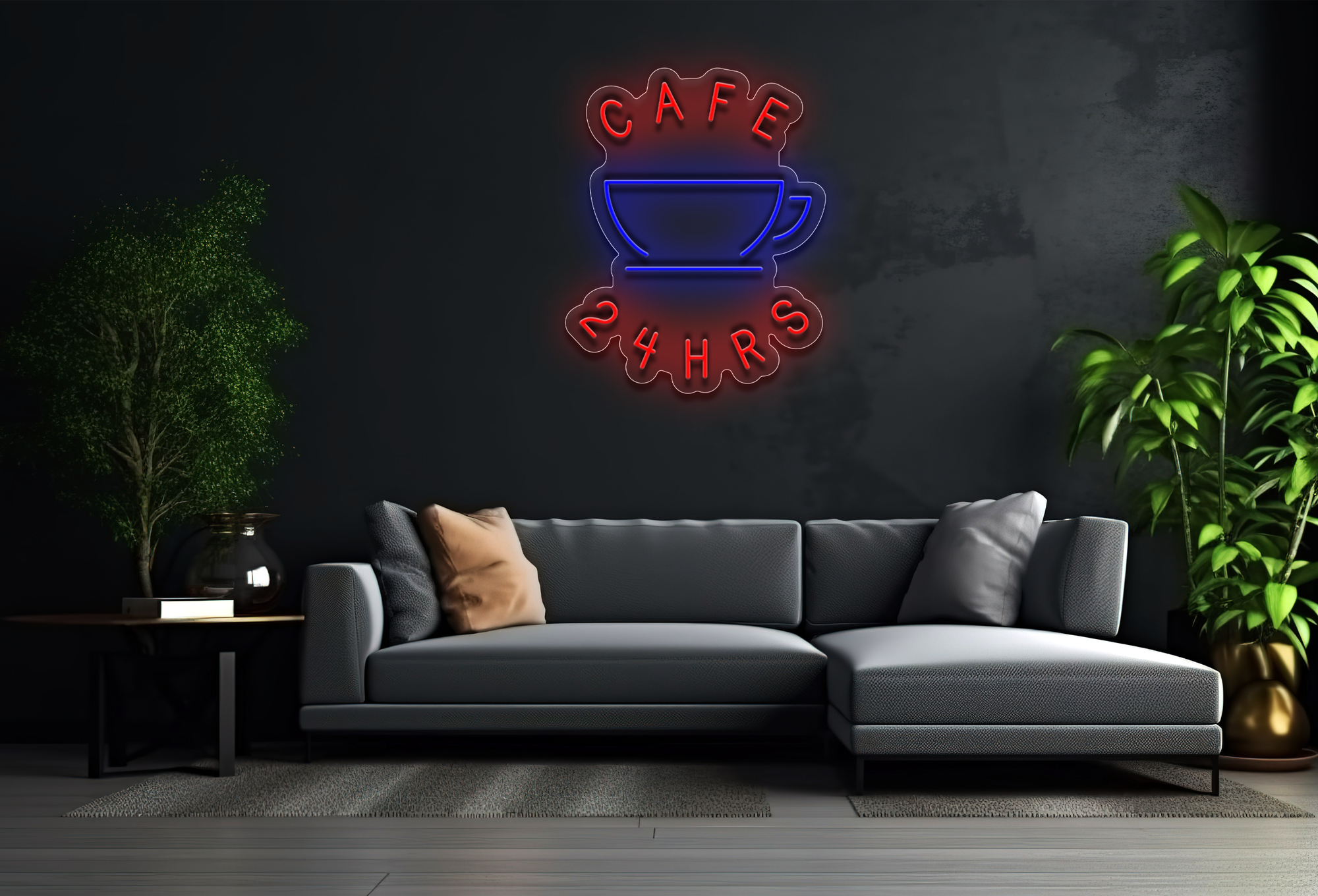 Cafe 24 Hours And A Cup LED Neon Sign