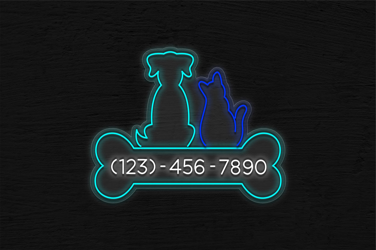 Cat And Dog With Numbers LED Neon Sign