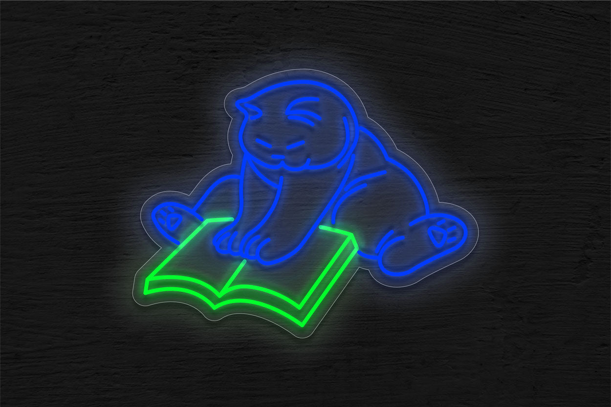 Cat Reading Book LED Neon Sign