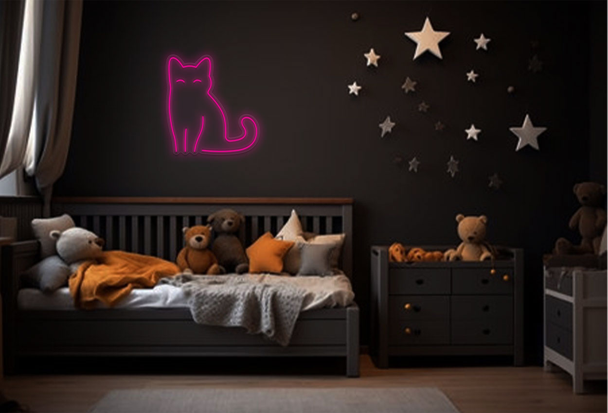 Sitting Cat with Line Eye LED Neon Sign
