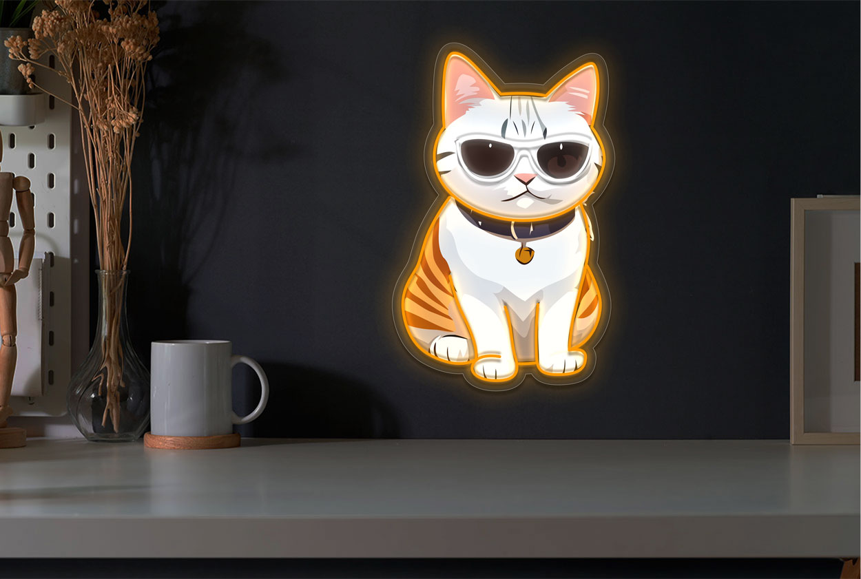 Cat Wearing Sun Glasses With UV Printing LED Neon Sign