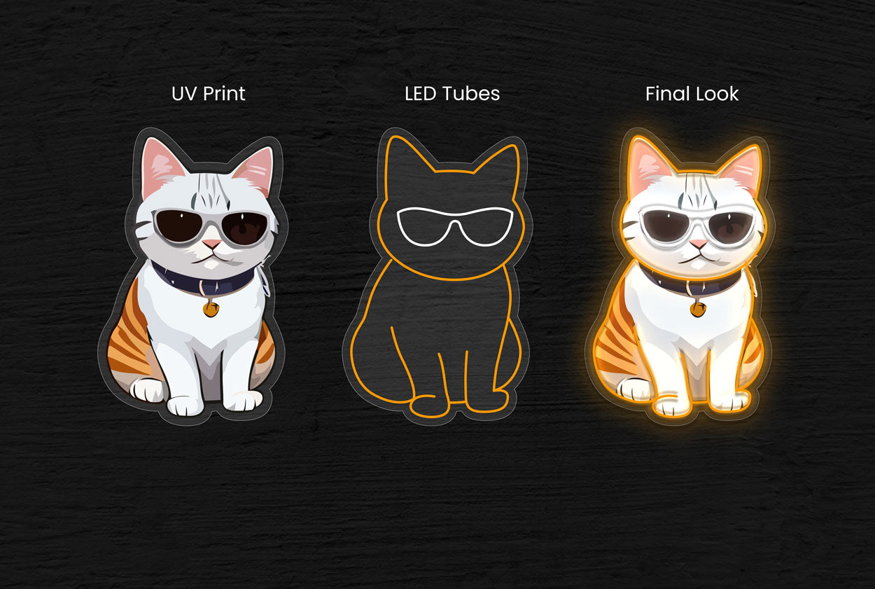 Cat Wearing Sun Glasses With UV Printing LED Neon Sign