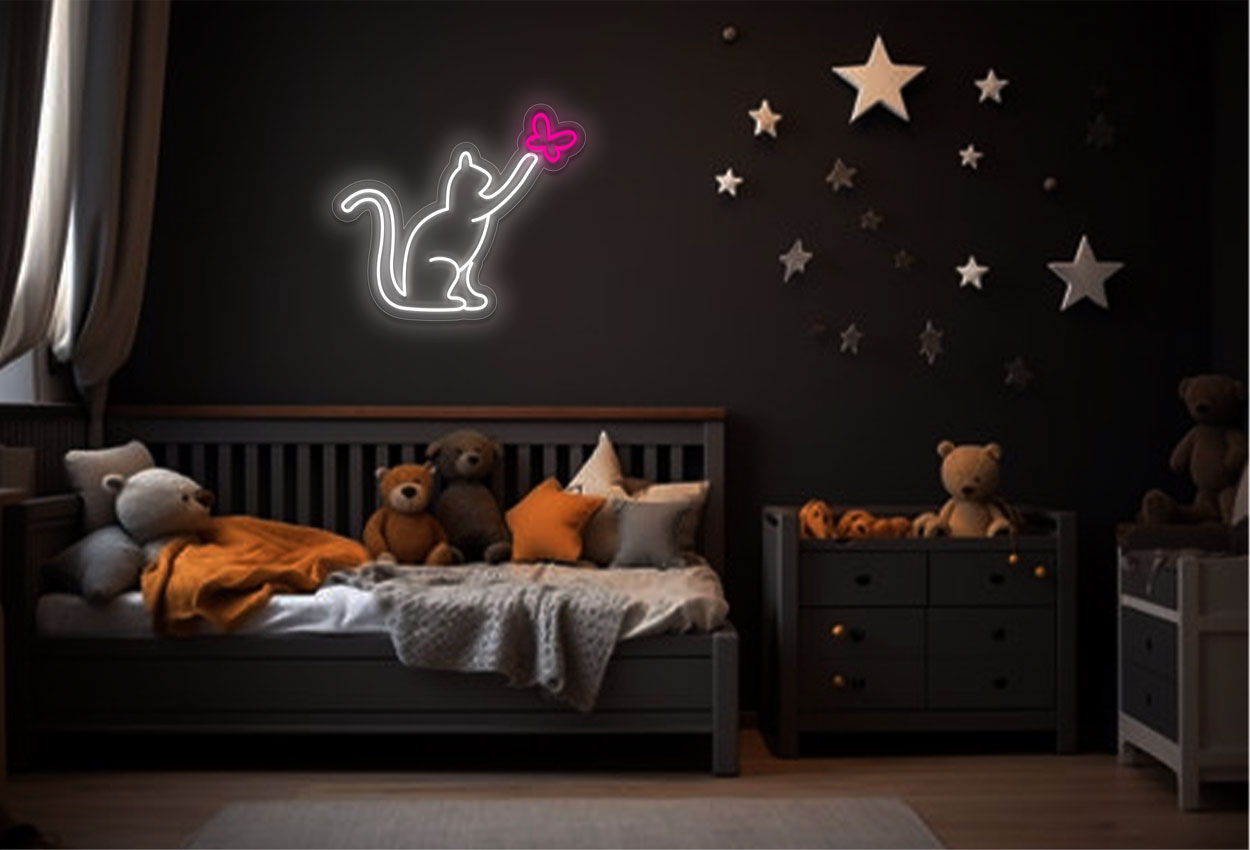 Cat and Butterfly LED Neon Sign