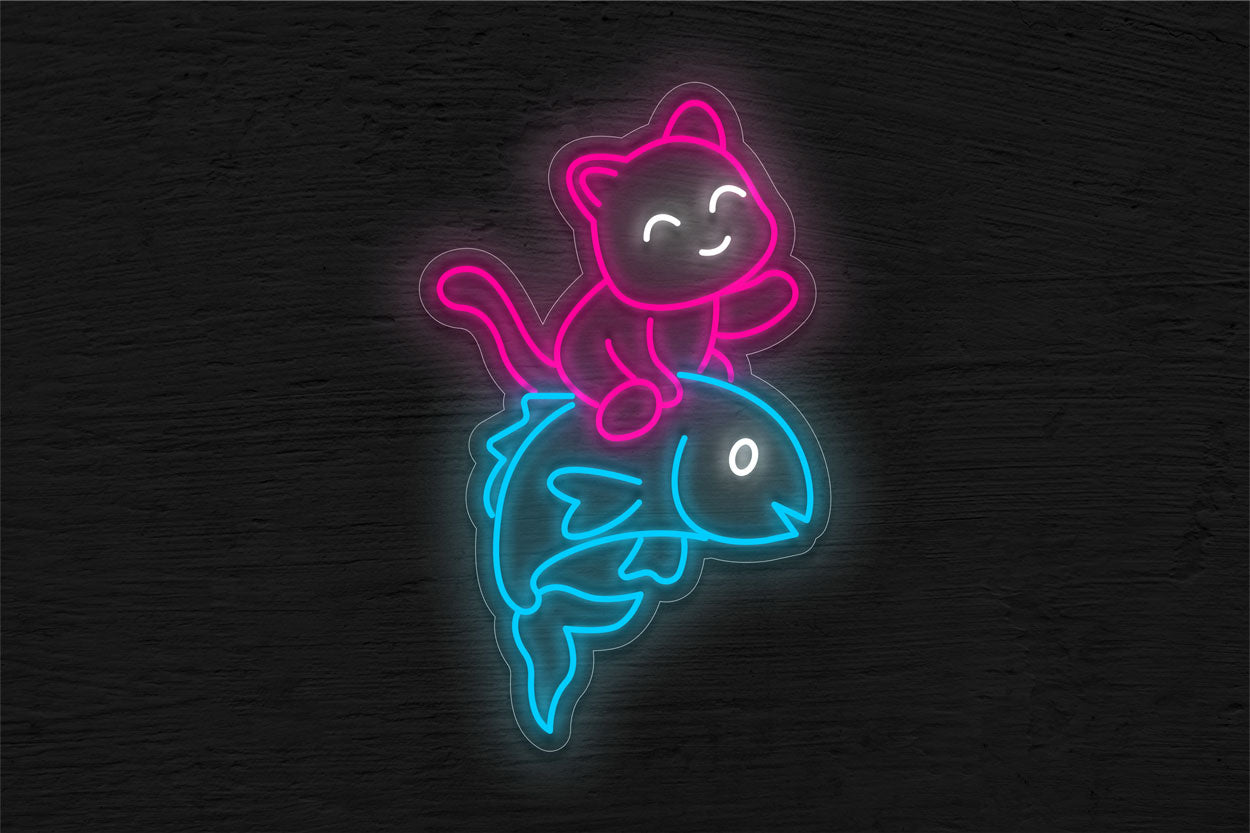 Cat Riding Fish LED Neon Sign