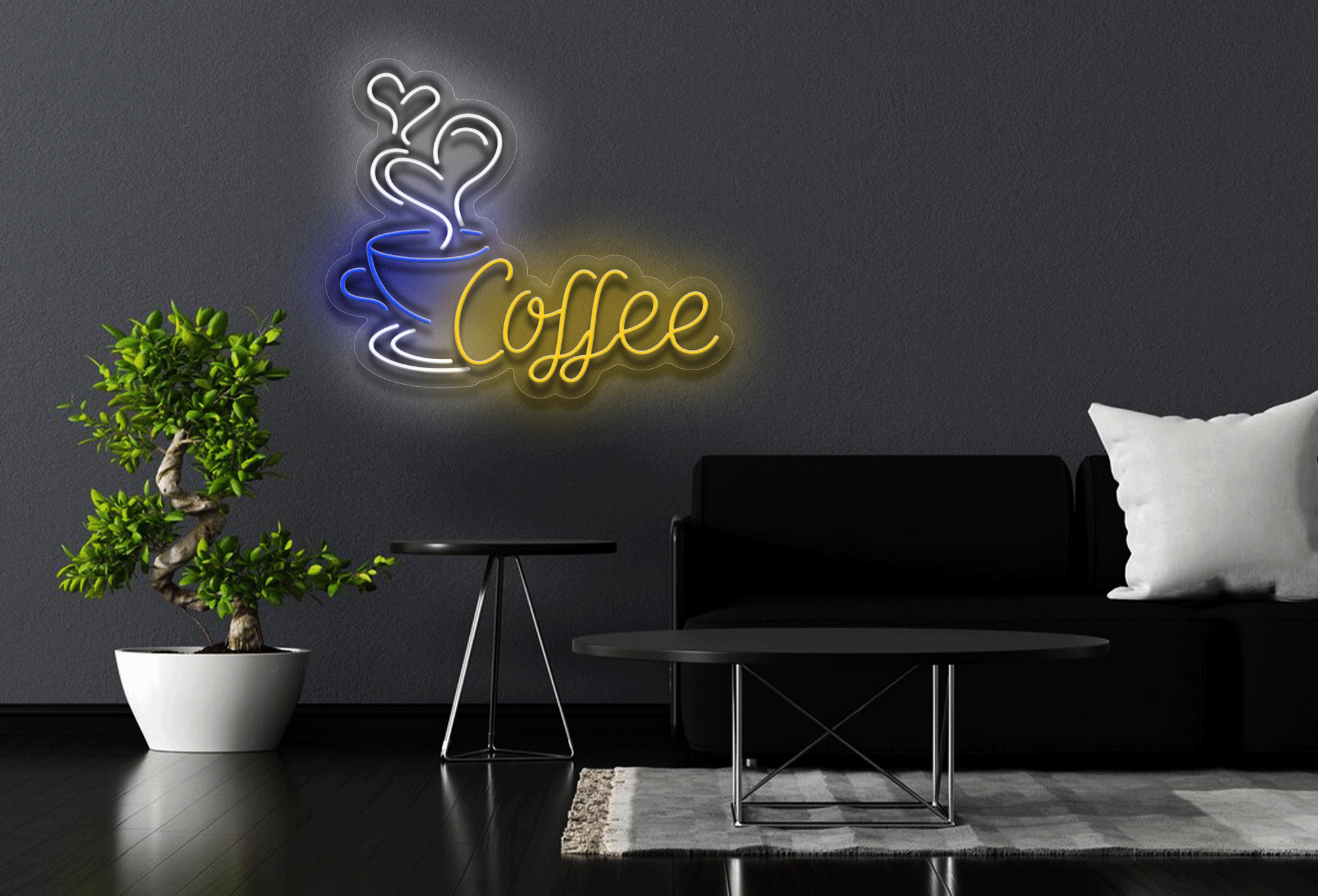 Coffee Cup Smoking In Heart Shape LED Neon Sign