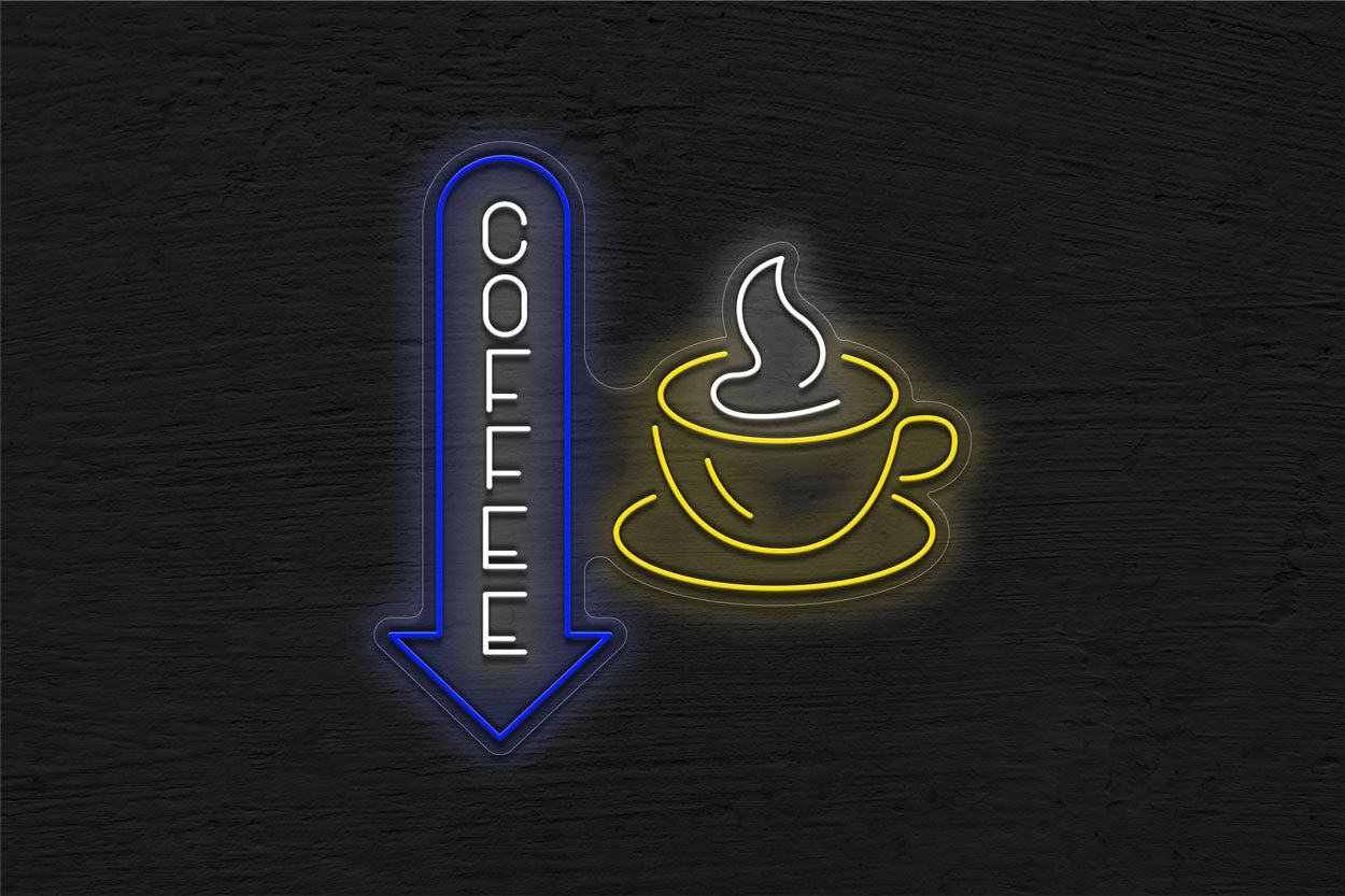 Coffee With Arrow Pointing Down LED Neon Sign