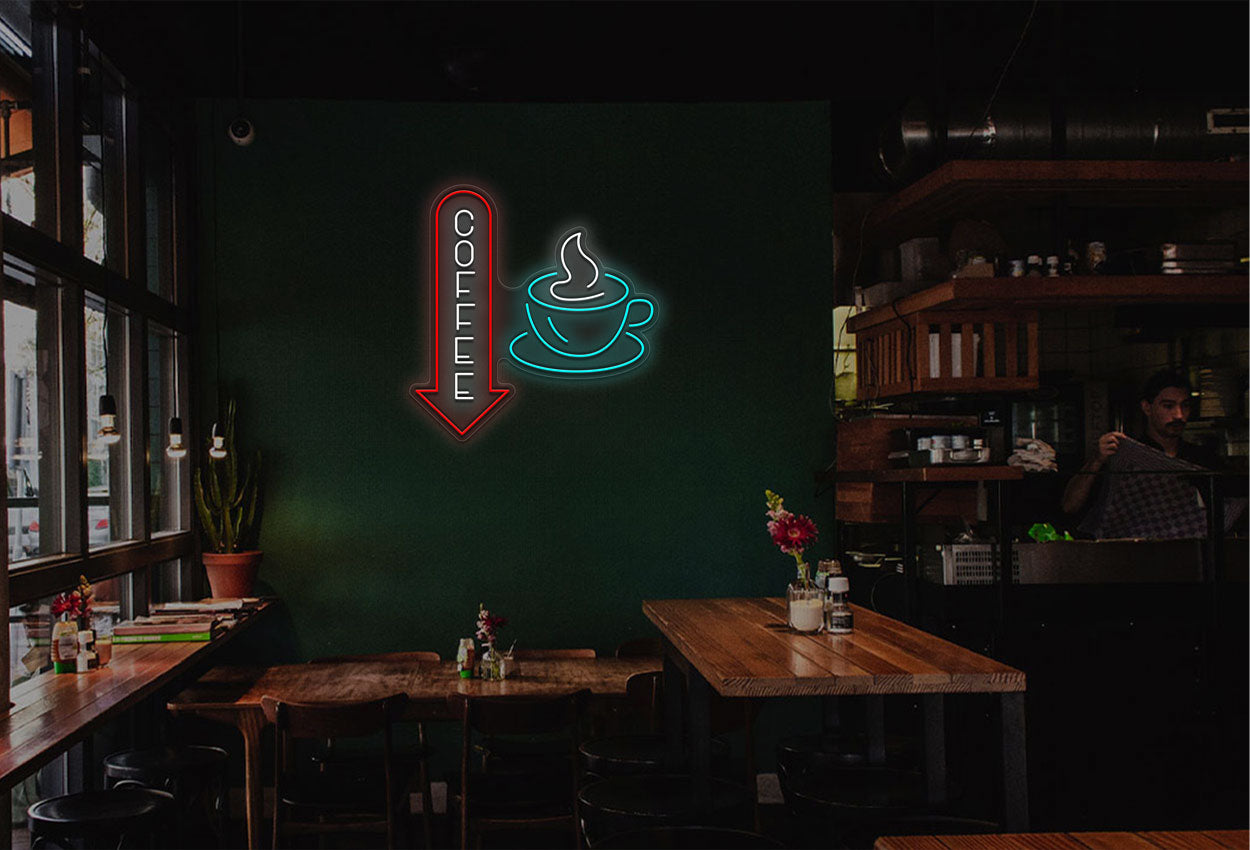 Coffee With Arrow Pointing Down LED Neon Sign