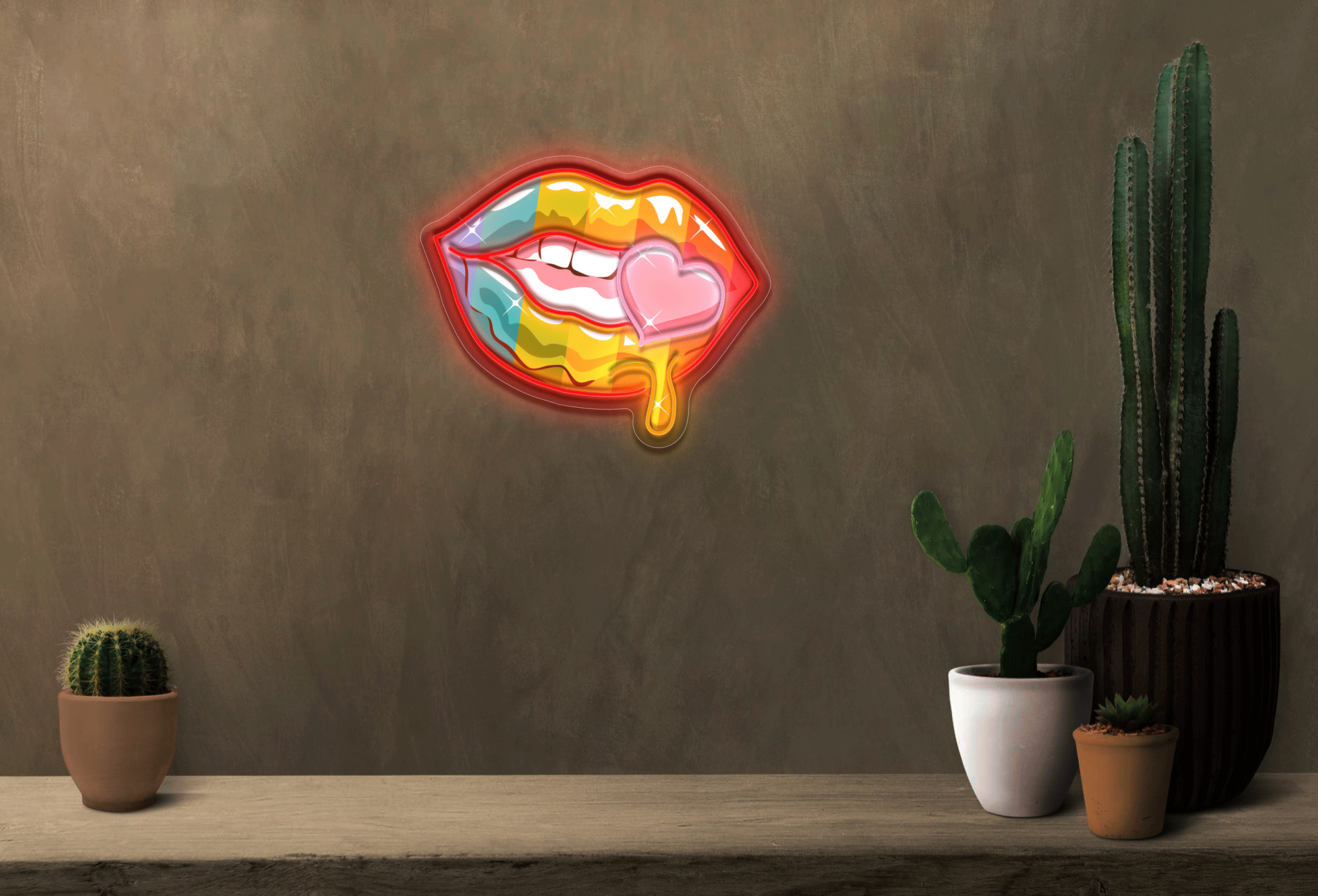 Colorful Lips And Heart With UV Printing LED Neon Sign