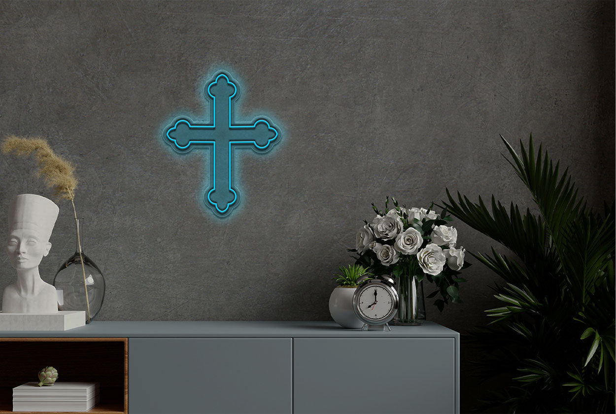 Classic Cross With Rounded Ends LED Neon Sign