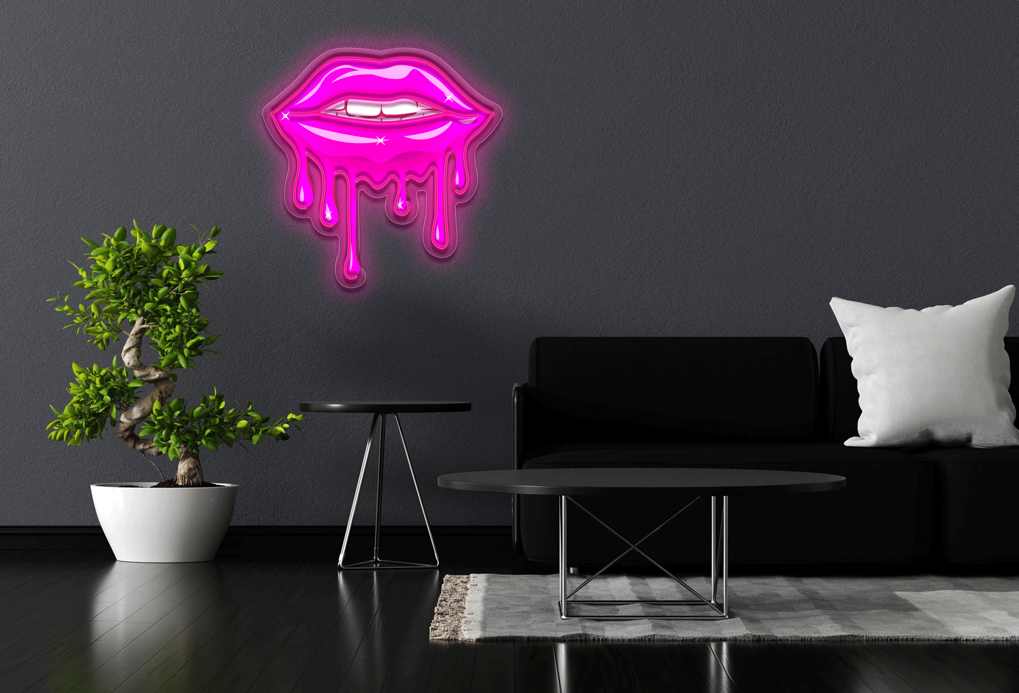 Dripping Pink Lips With UV Printing LED Neon Sign