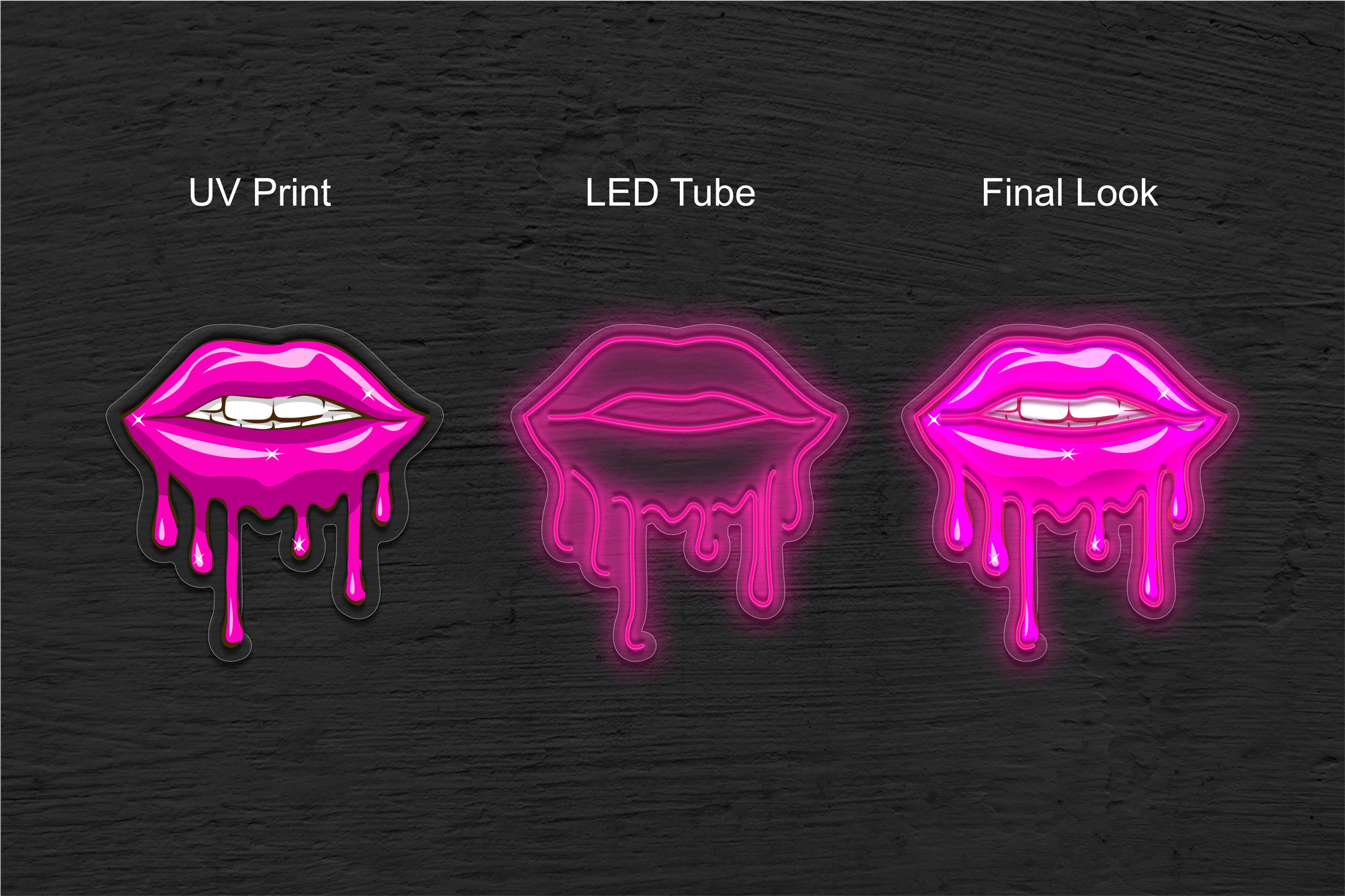 Dripping Pink Lips With UV Printing LED Neon Sign