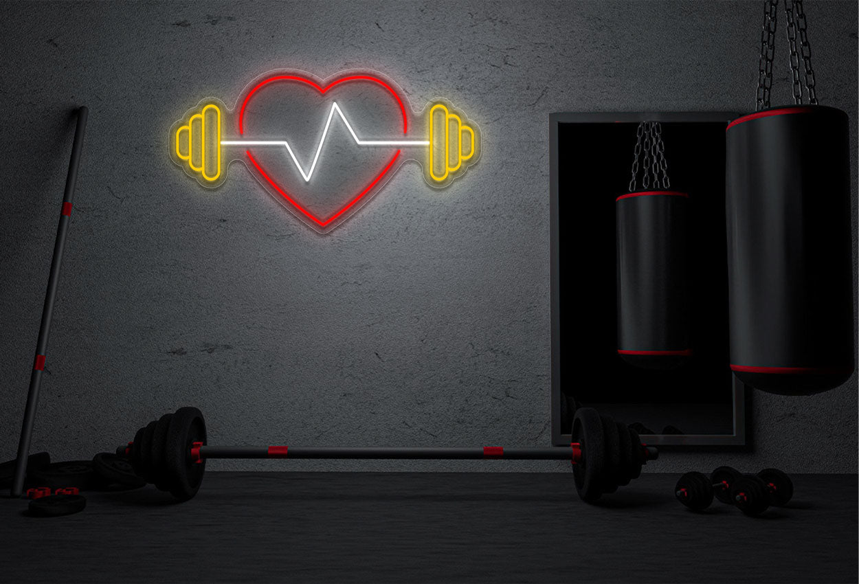 Dumbbell And Heart LED Neon Sign