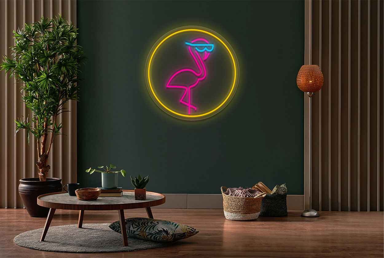 Flamingo In A Circle LED Neon Sign