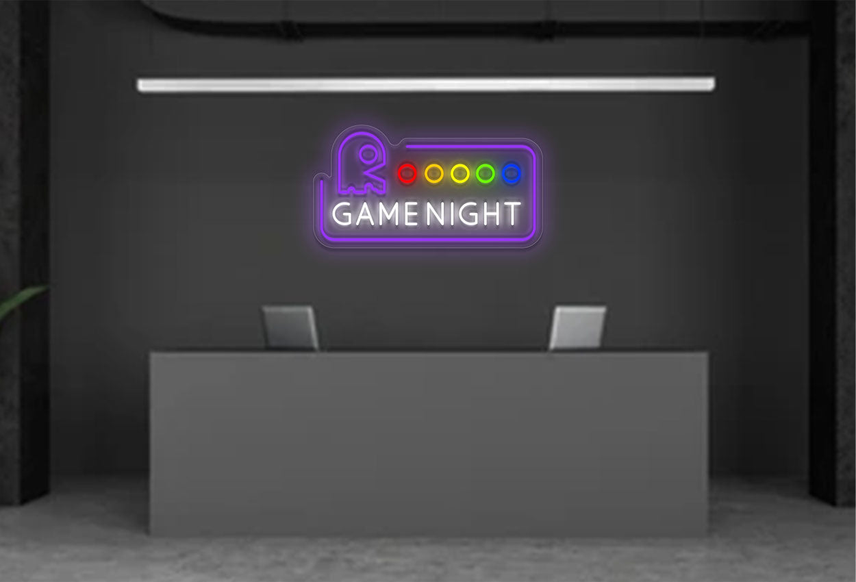 Game Night with Pacman Border LED Neon Sign