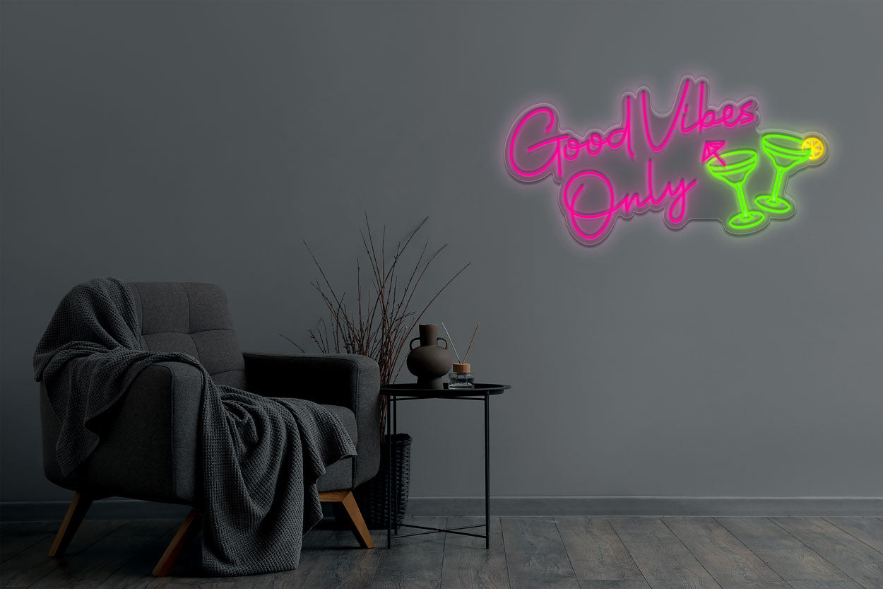 Good Vibes Only With Two Martini Glass LED Neon Sign