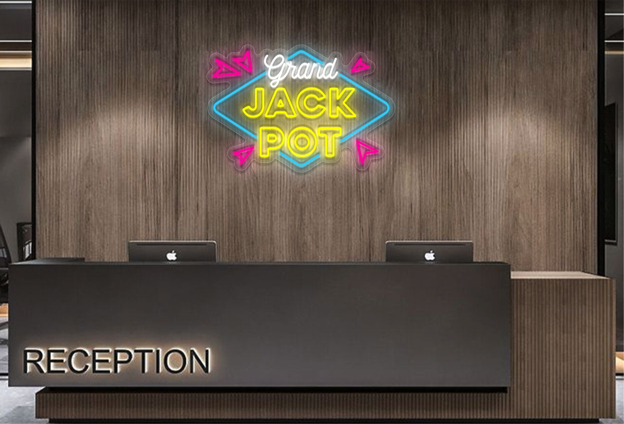 Grand Jackpot with Diamond Border and Arrows LED Neon Sign