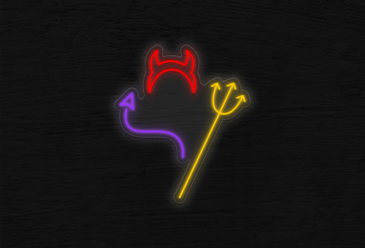 Devils horn head trident and tail LED Neon Sign