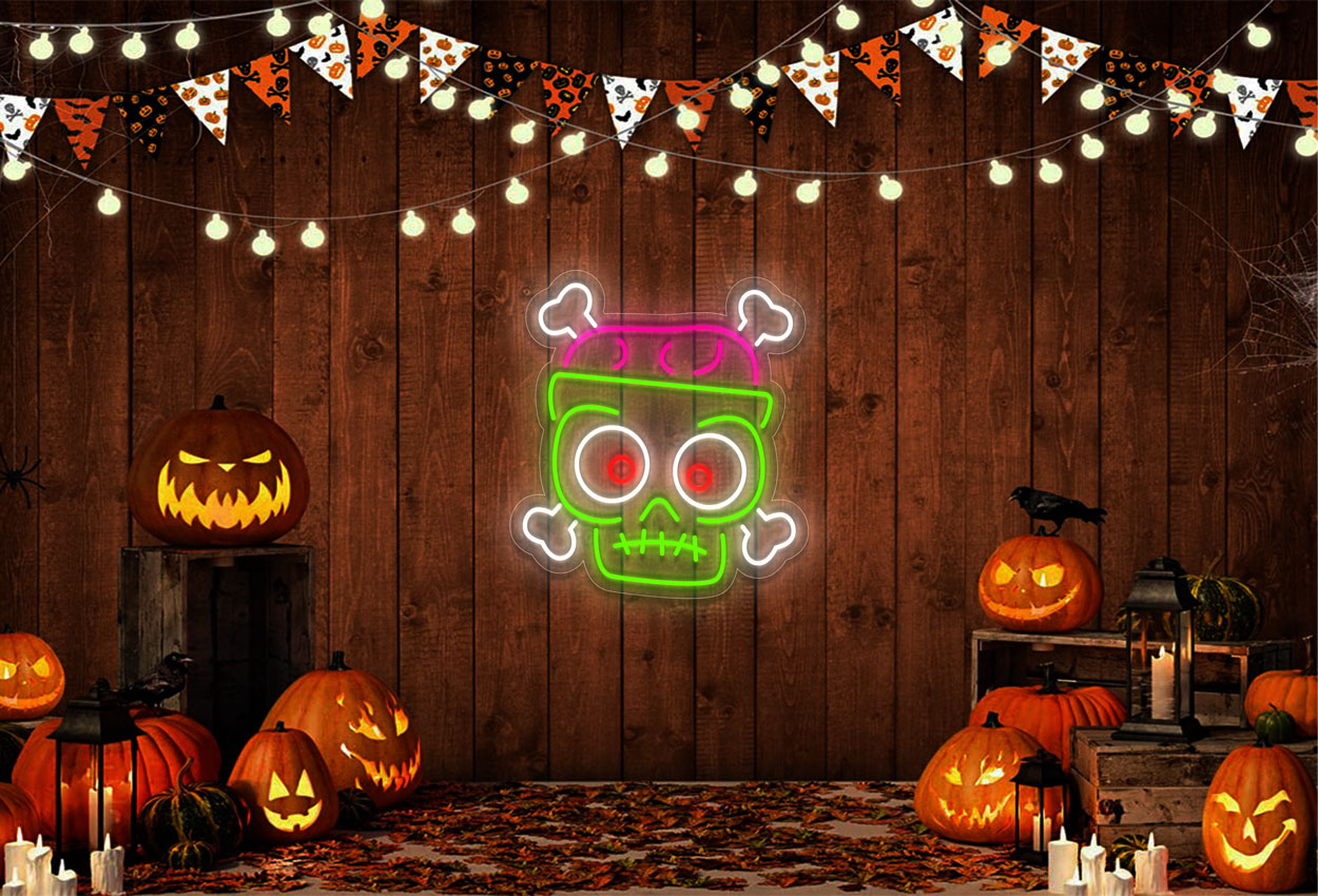 Frankenstein Zombies Head LED Neon Sign