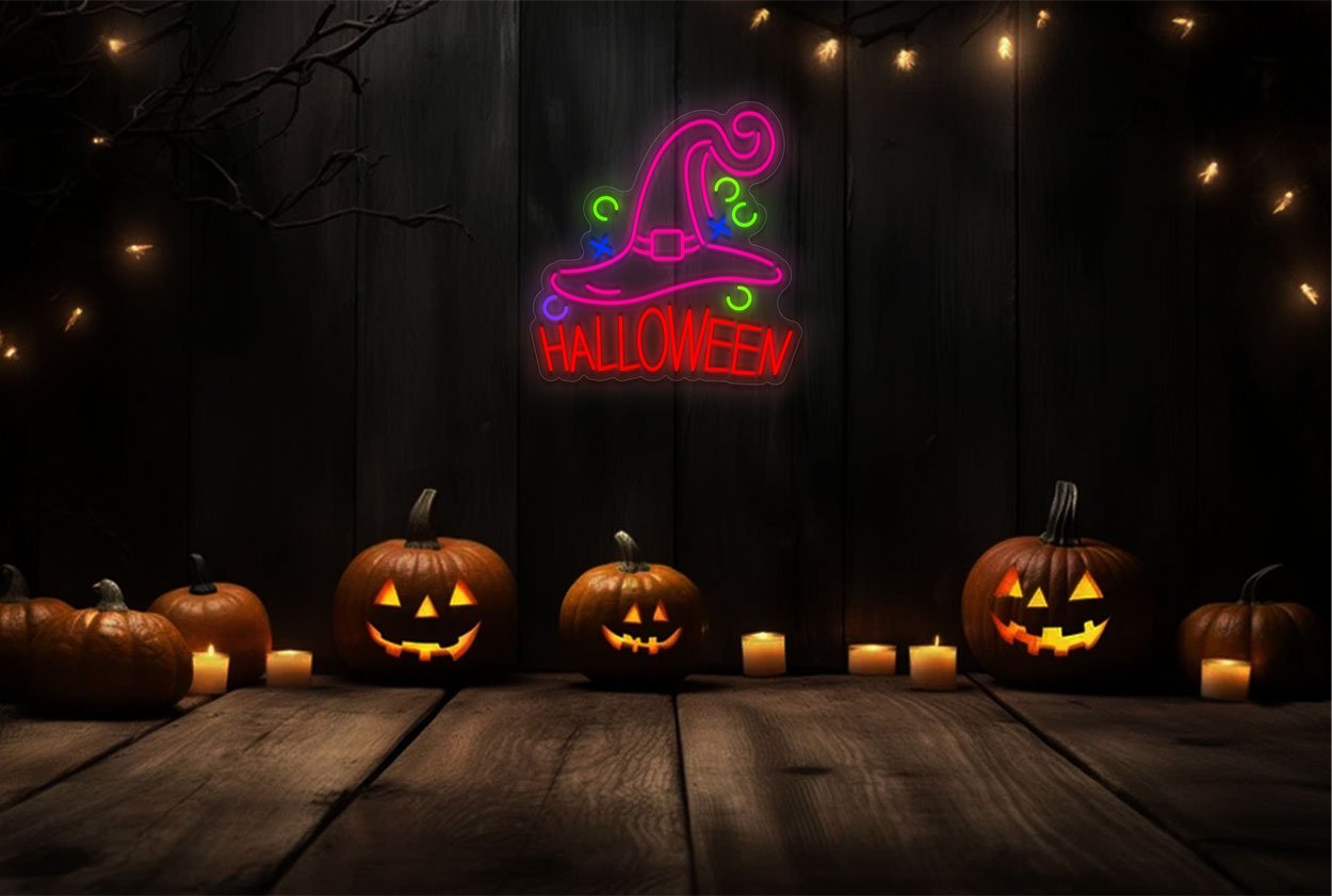 Halloween with witch Hat LED Neon Sign
