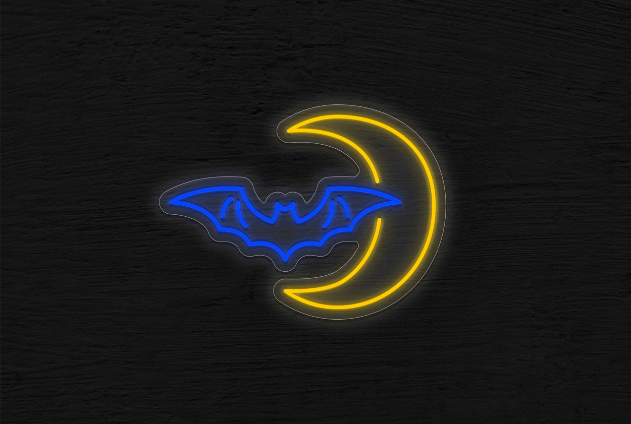 Crescent Moon with Bat LED Neon Sign
