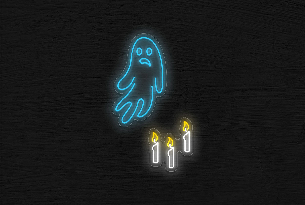 Ghost with 3 Candles LED Neon Sign