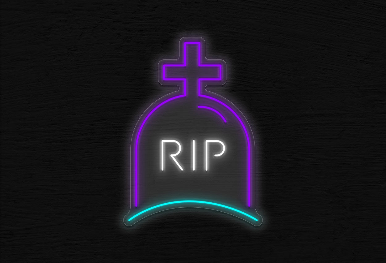 RIP Tombstone with Cross LED Neon Sign