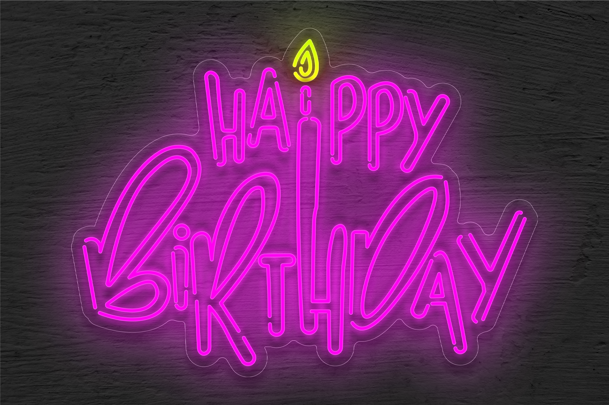 Buy Outlined Happy Birthday with Small Fire LED Neon Sign