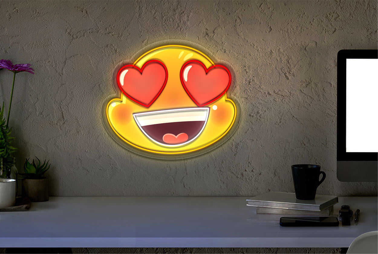 Heart Face Emoji With Uv Printing LED Neon Sign