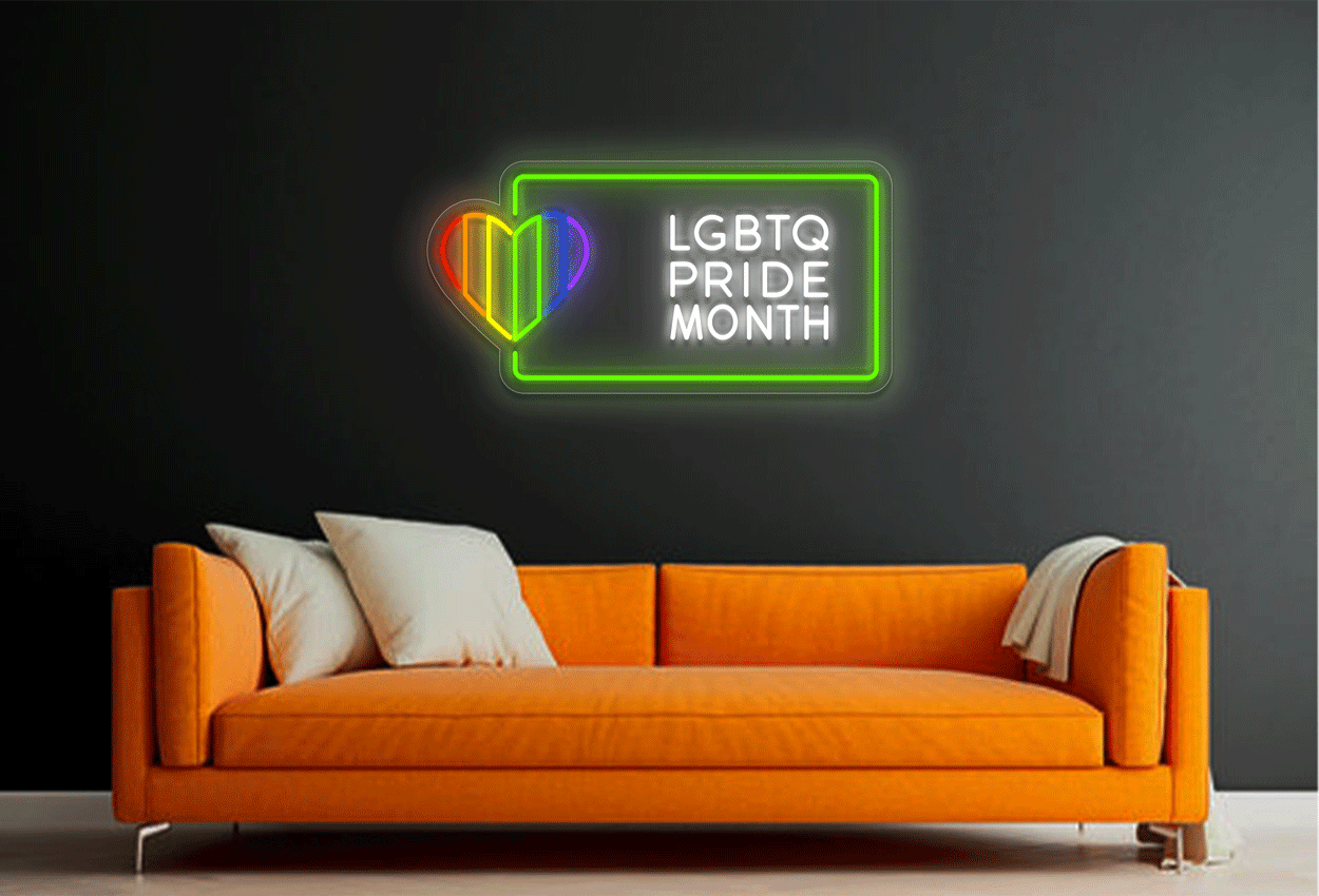 LGBTQ Pride Month with Border and Colorful Heart LED Neon Sign