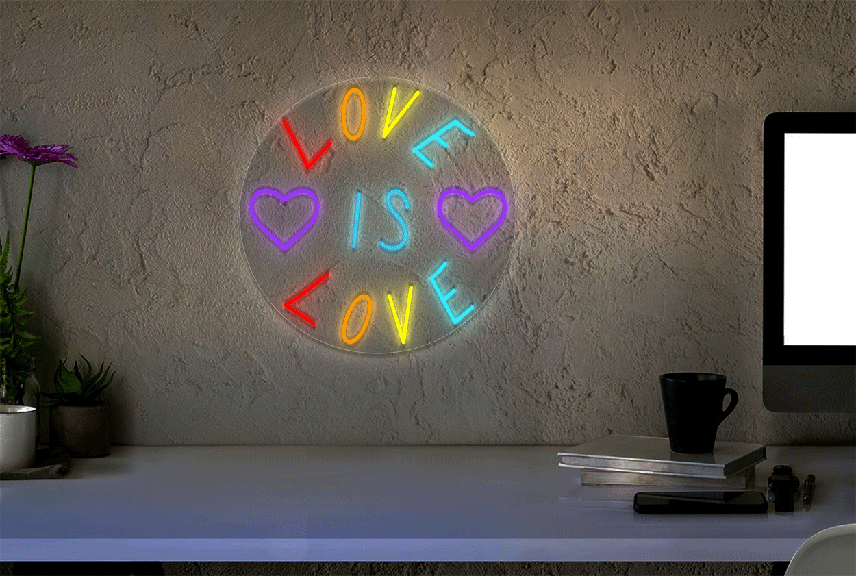 Love is Love with 2 Hearts LED Neon Sign