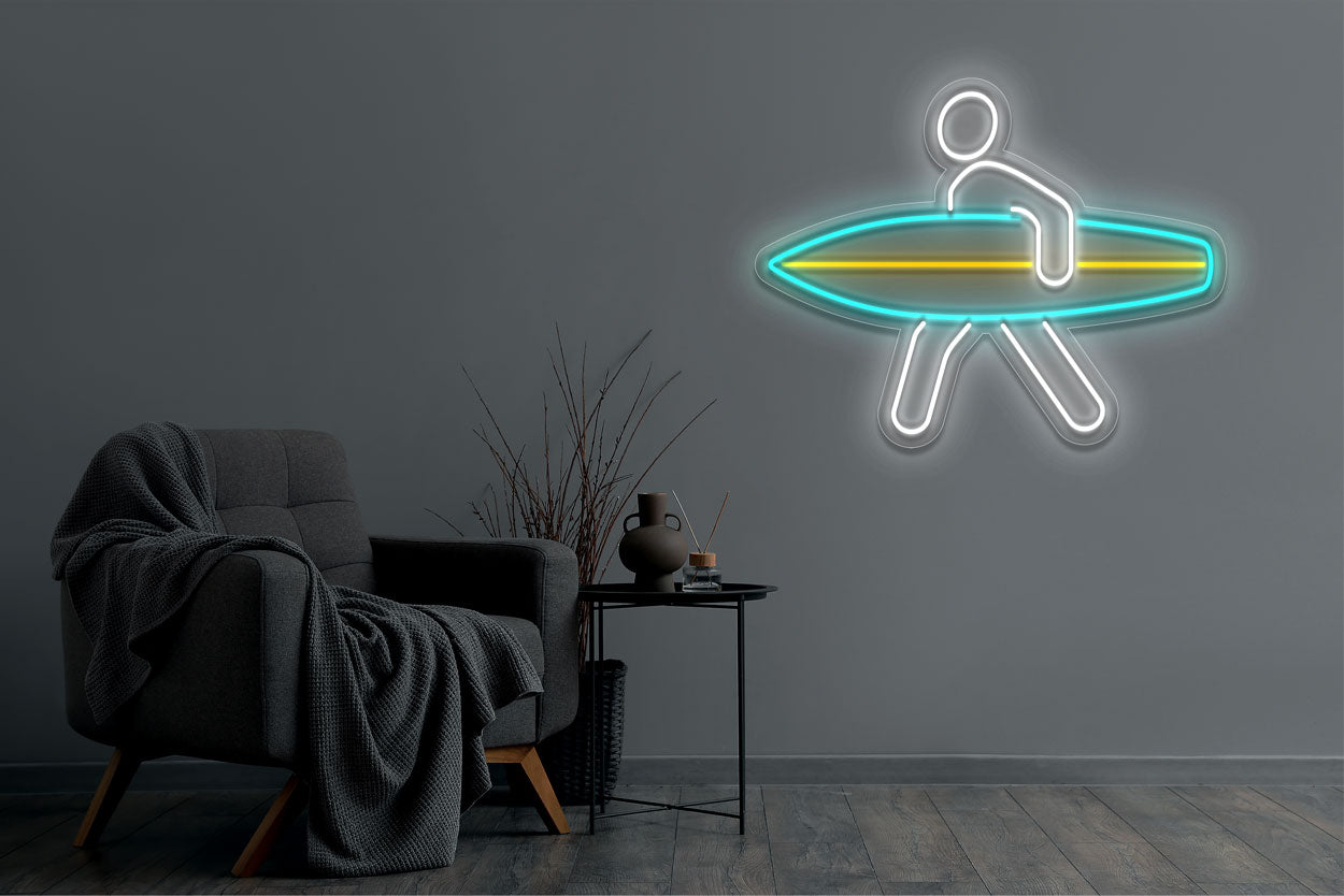 Man With A Surf Board LED Neon Sign