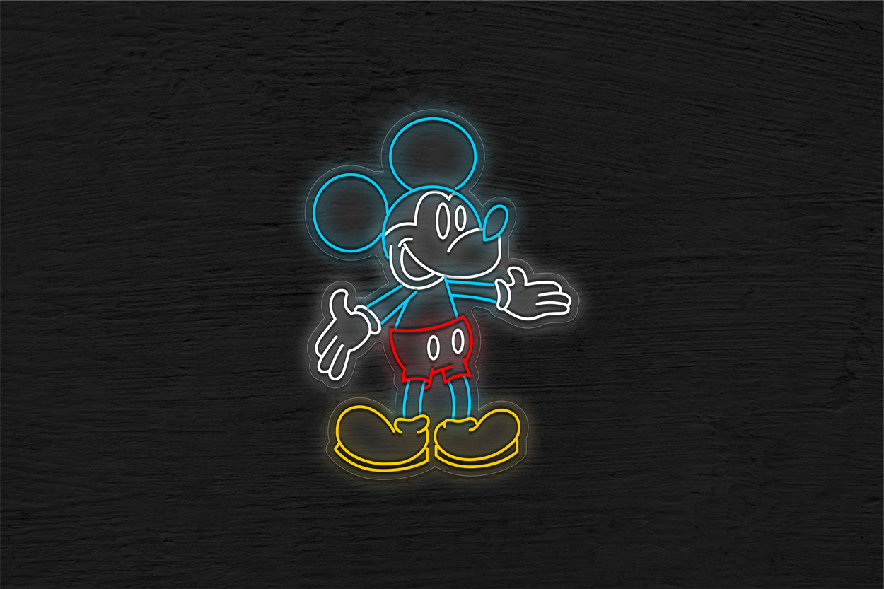 Micky Mouse from Steam Boat with Hands Wide Open LED Neon Sign