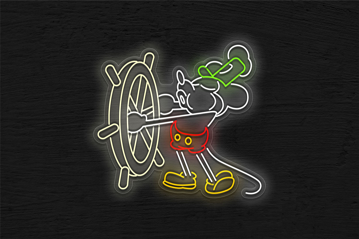 Micky Mouse Steers A Steamboat While Whistling LED Neon Sign