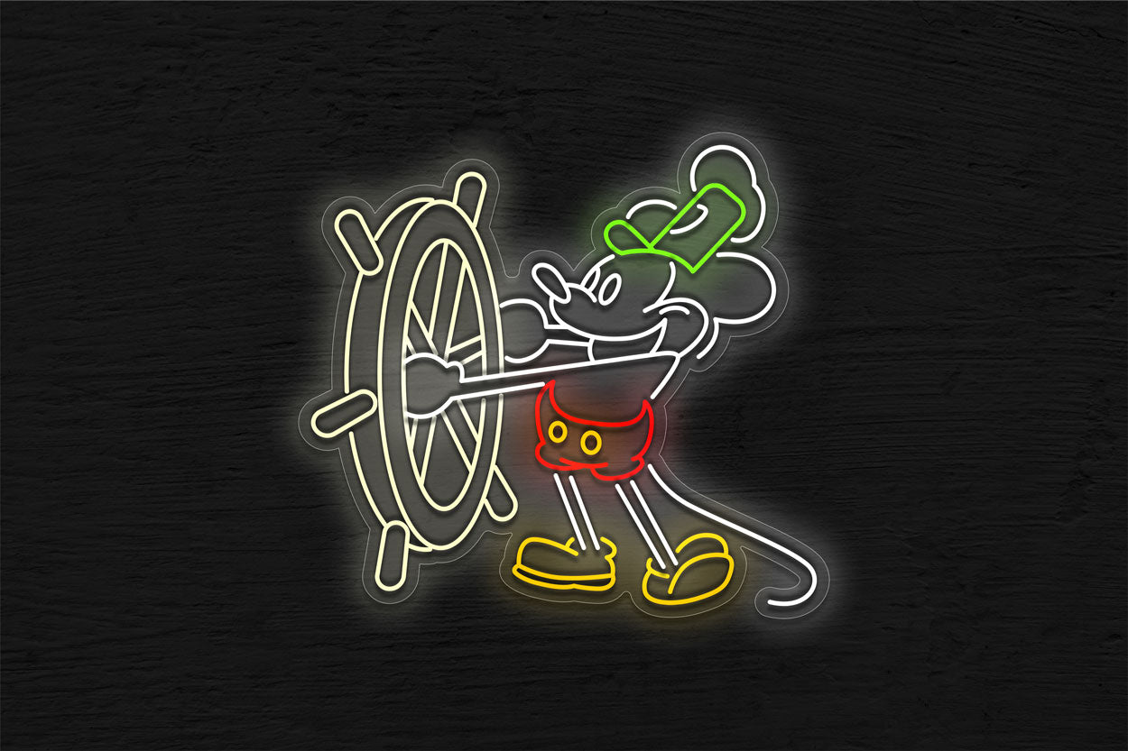 Micky Mouse Steers A Steamboat LED Neon Sign